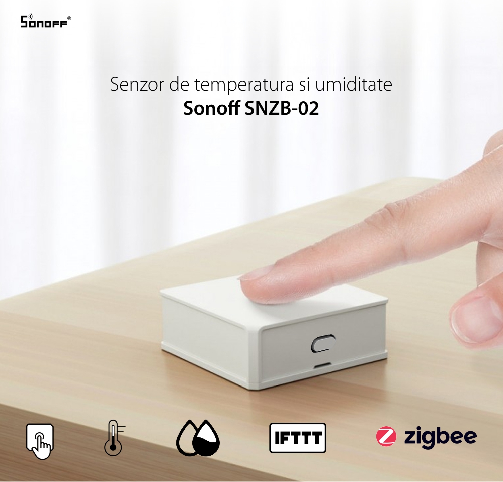 Senzor de temperatura si umiditate Sonoff SNZB-02, Notificari aplicatie, Protocol ZigBee, Functie de partajare