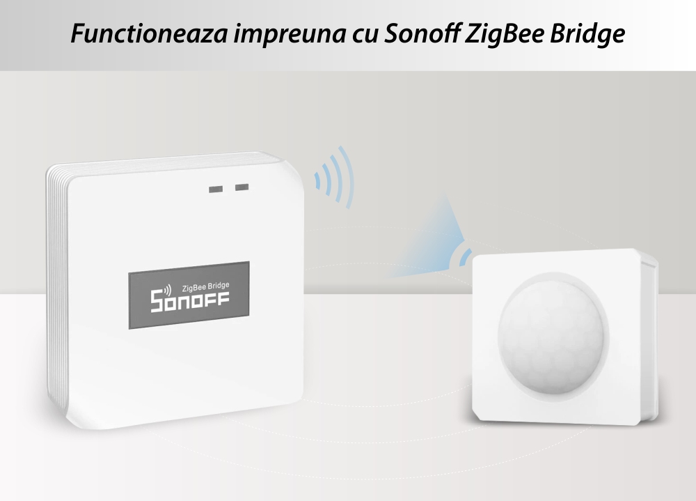 Senzor de miscare Sonoff SNZB-03, Wireless, Protocol ZigBee, Distanta detectare pana la 6 metri