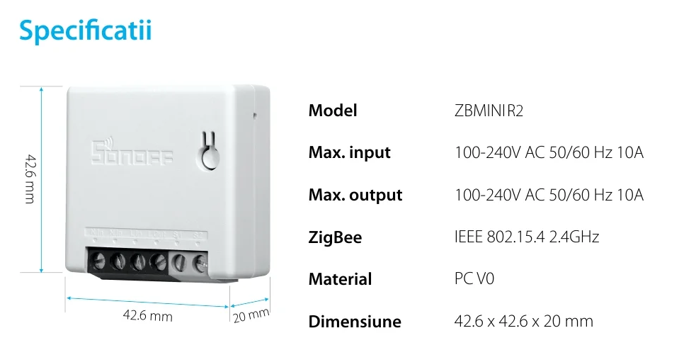 Releu Sonoff ZigBee Mini R2, Programare, Control de la distanta, Protocol ZigBee 3.0
