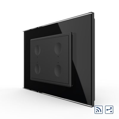 Intrerupator cvadruplu cap scara / cap cruce wireless cu touch Livolo cu rama din sticla, standard Italian – Serie noua culoare neagra