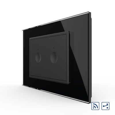 Intrerupator dublu cap scara / cap cruce wireless cu touch Livolo cu rama din sticla, standard Italian – Serie noua culoare neagra