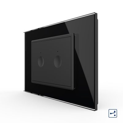 Intrerupator dublu cap scara / cap cruce cu touch Livolo cu rama din sticla, standard Italian – Serie noua culoare neagra