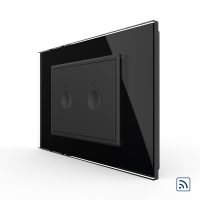 Intrerupator dublu wireless cu touch Livolo cu rama din sticla, standard Italian – Serie noua culoare neagra
