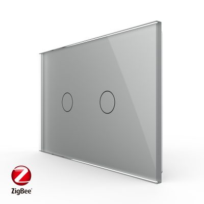 Intrerupator dublu cu touch Livolo din sticla, standard Italian, protocol ZigBee – Serie noua culoare gri