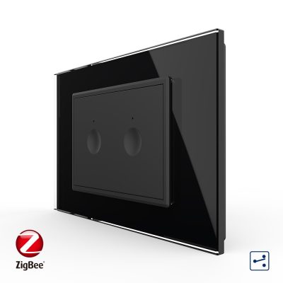 Intrerupator dublu cap scara / cap cruce cu touch Livolo cu rama din sticla, standard Italian, protocol ZigBee – Serie noua culoare neagra
