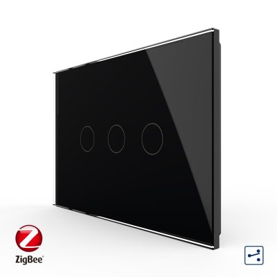 Intrerupator triplu cap scara / cap cruce cu touch Livolo din sticla, standard Italian, protocol ZigBee – Serie noua culoare neagra