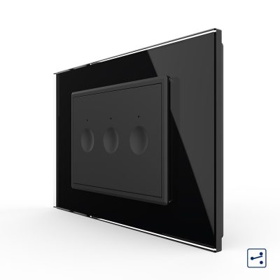 Intrerupator triplu cap scara / cap cruce cu touch Livolo cu rama din sticla, standard Italian – Serie noua culoare neagra