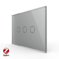Intrerupator triplu cu touch Livolo din sticla, standard Italian, protocol ZigBee – Serie noua culoare gri