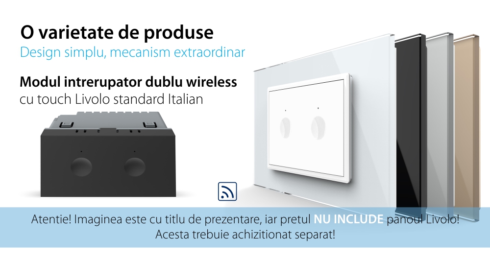 Modul intrerupator dublu wireless cu touch Livolo standard Italian, Serie noua