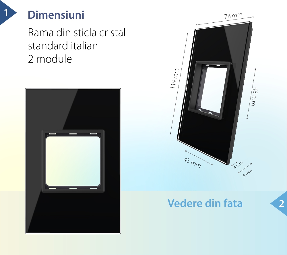 Rama din sticla Livolo standard Italian 2 module – Serie noua