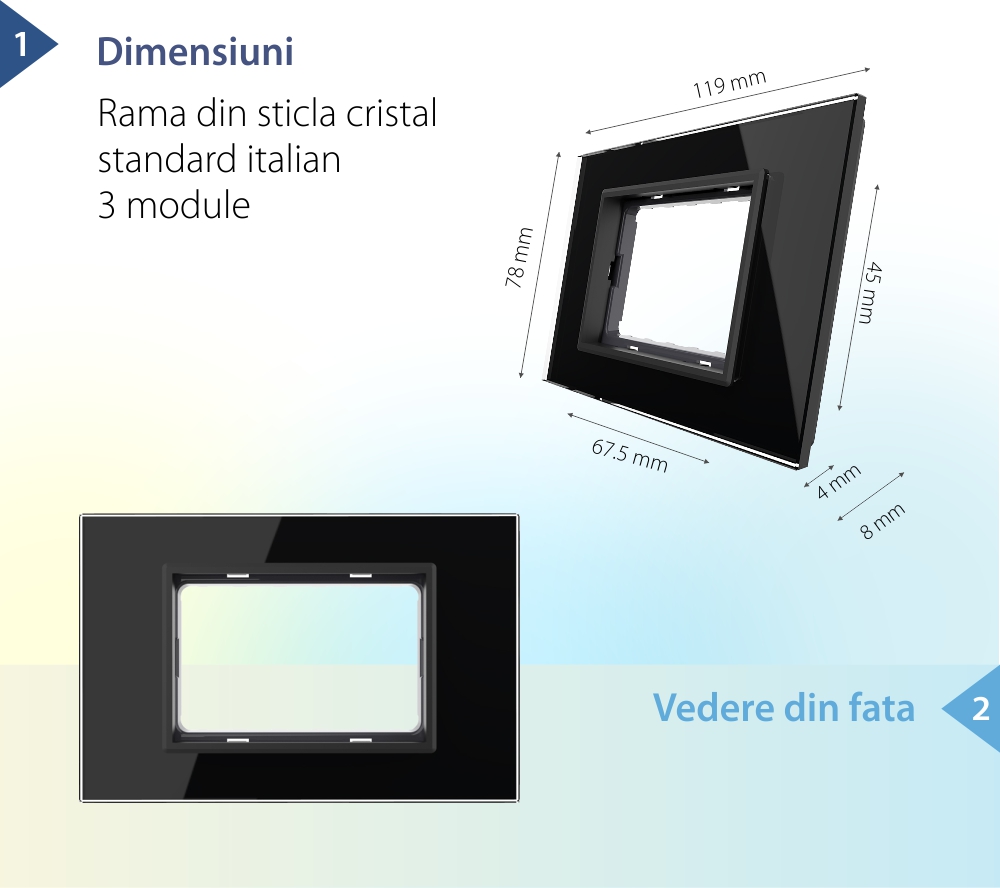 Rama din sticla Livolo standard Italian 3 module – Serie noua