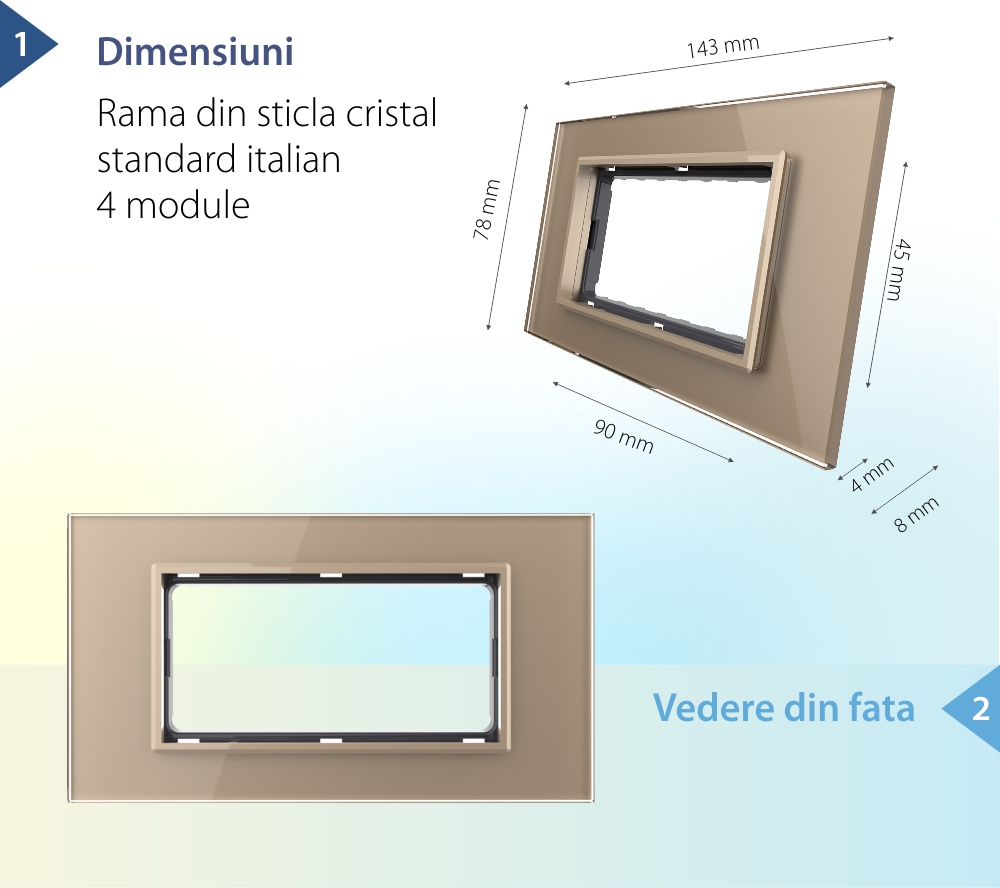 Rama din sticla Livolo standard Italian 4 module – Serie noua