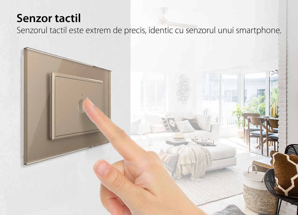Intrerupator simplu cu touch Livolo cu rama din sticla, standard Italian – Serie noua