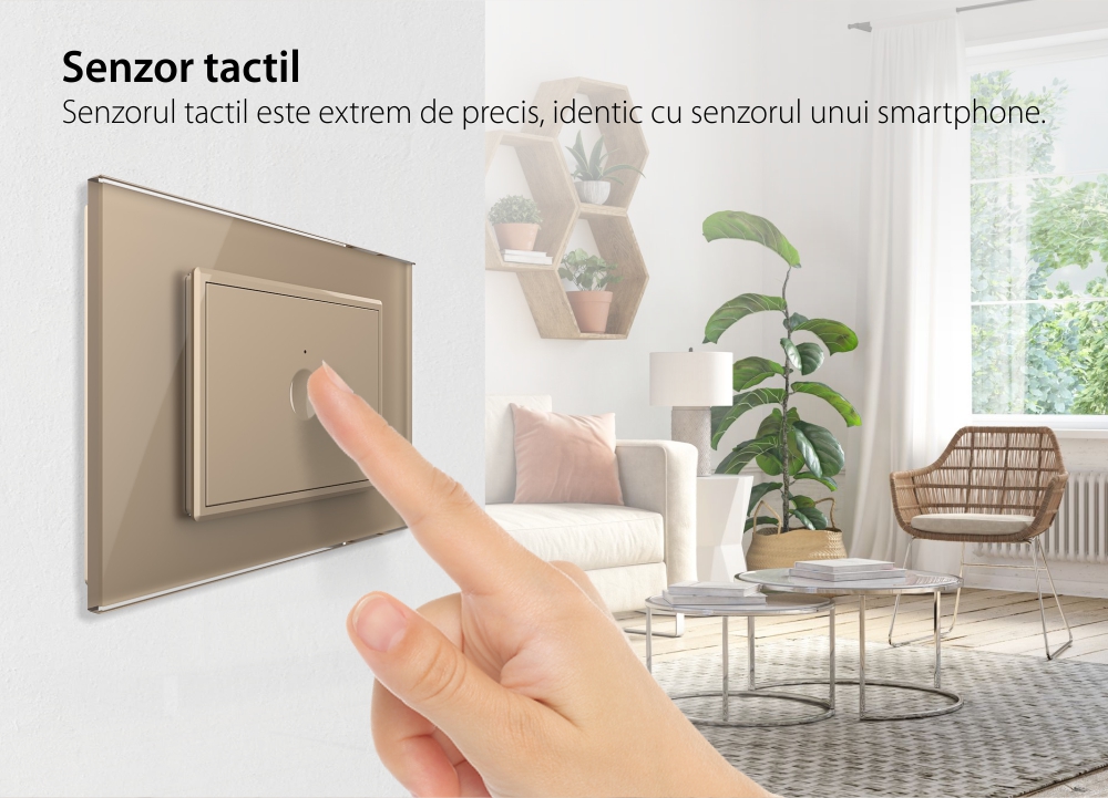 Intrerupator simplu wireless cu touch Livolo cu rama din sticla, standard Italian – Serie noua