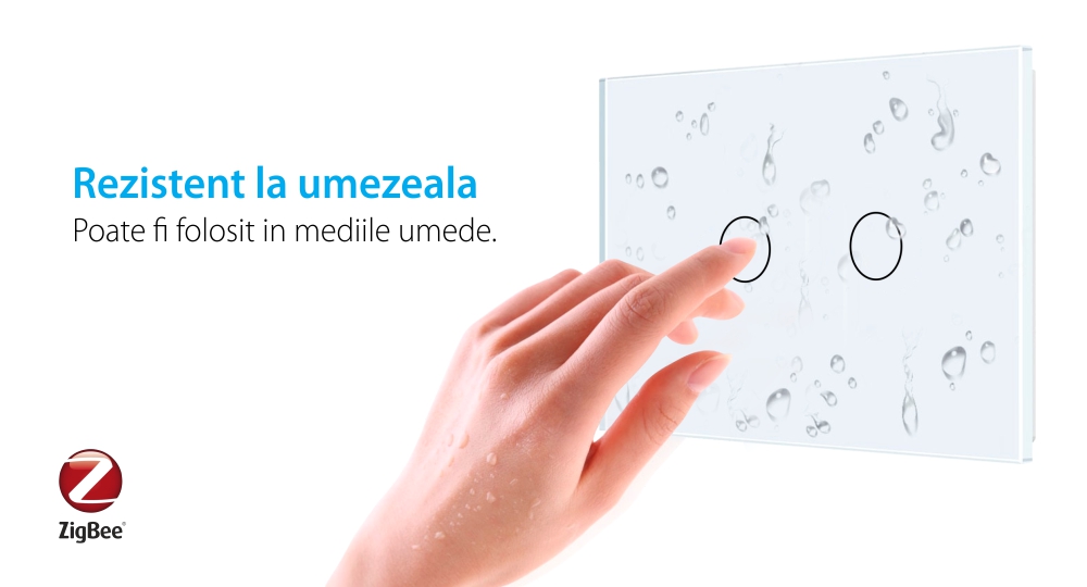 Intrerupator dublu cu touch Livolo din sticla, standard Italian, protocol ZigBee – Serie noua