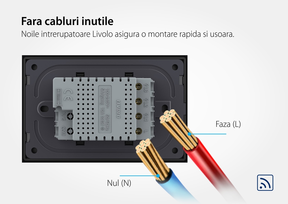 Intrerupator triplu wireless cu touch Livolo cu rama din sticla, standard Italian – Serie noua