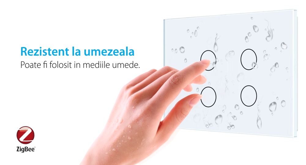 Intrerupator cvadruplu cu touch Livolo din sticla, standard Italian, protocol ZigBee – Serie noua
