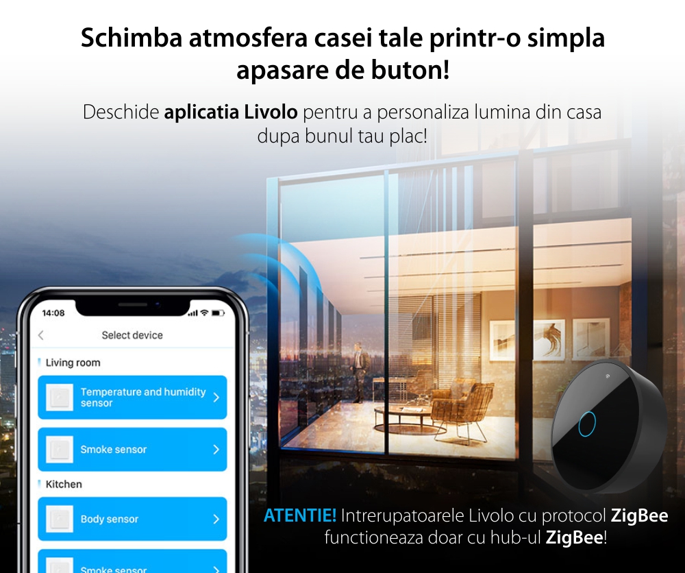 Modul intrerupator dublu cu touch Livolo, protocol ZigBee, standard Italian – Serie noua