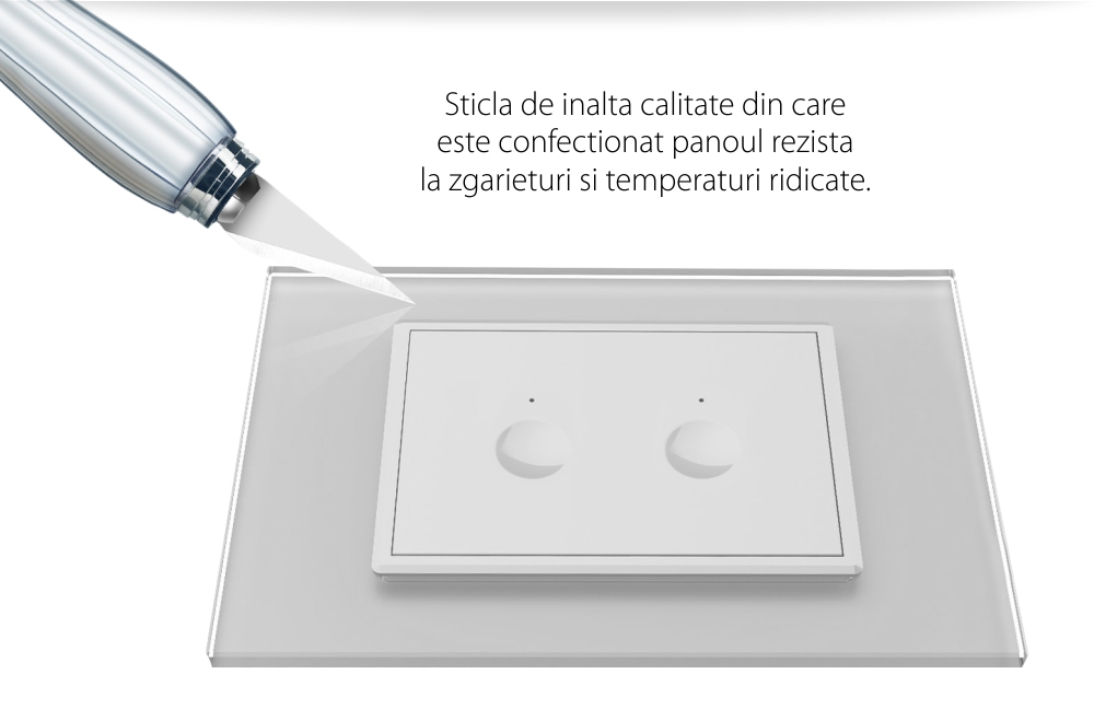 Intrerupator dublu cap scara / cap cruce wireless cu touch Livolo cu rama din sticla, standard Italian – Serie noua