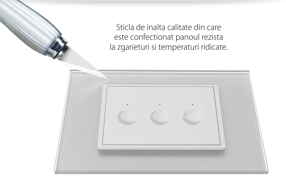 Intrerupator triplu cap scara / cap cruce wireless cu touch Livolo cu rama din sticla, standard Italian – Serie noua