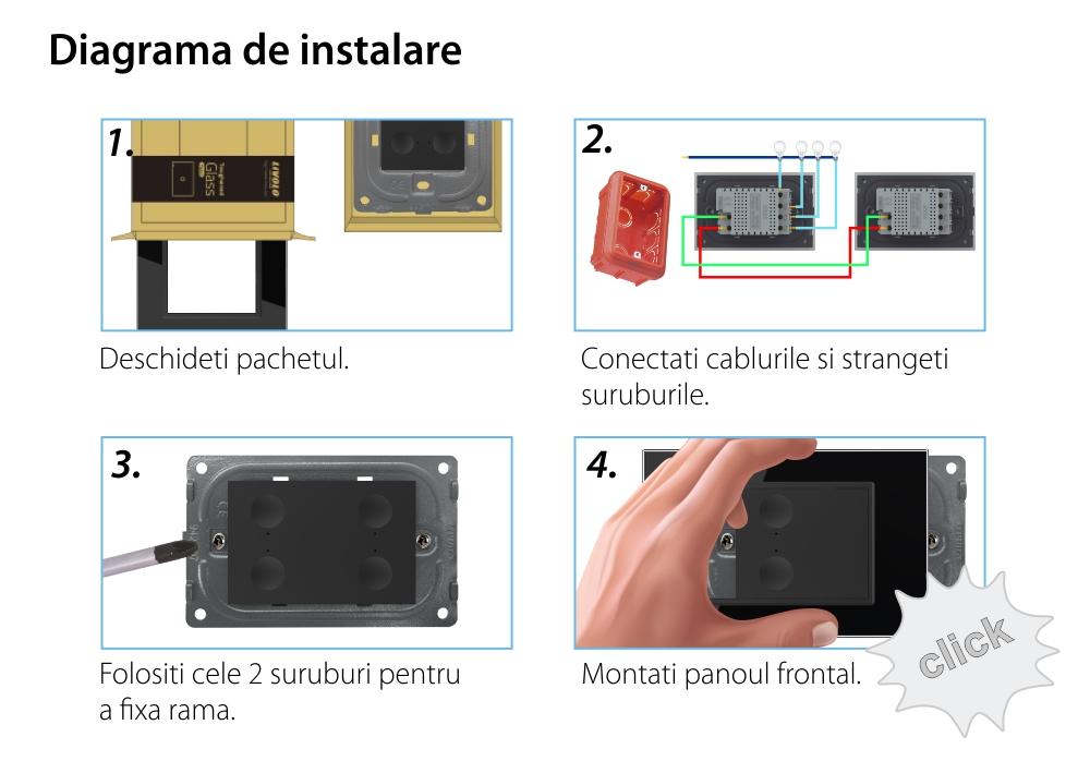 Modul intrerupator cvadruplu cap scara / cap cruce wireless cu touch Livolo standard Italian, Serie noua