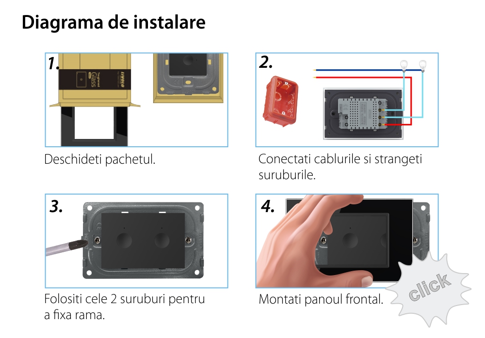 Intrerupator dublu wireless cu touch Livolo cu rama din sticla, standard Italian – Serie noua