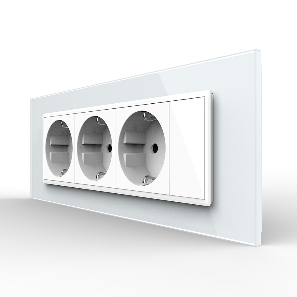 Priza tripla cu blank Livolo cu rama din sticla 6/7 module – standard Italian case-smart