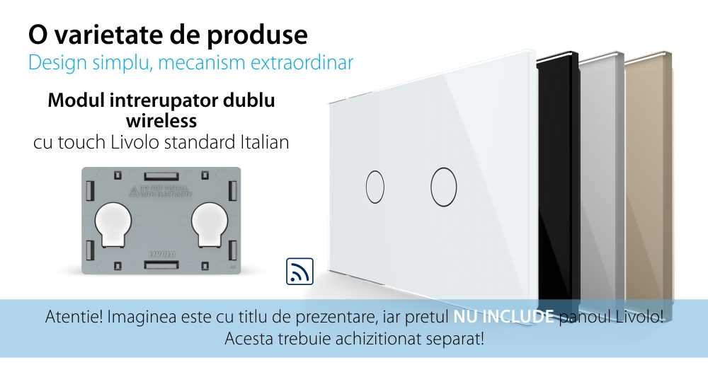 Modul intrerupator dublu wireless cu touch Livolo, standard Italian