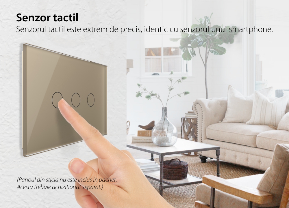 Modul intrerupator triplu wireless cu touch Livolo, standard Italian