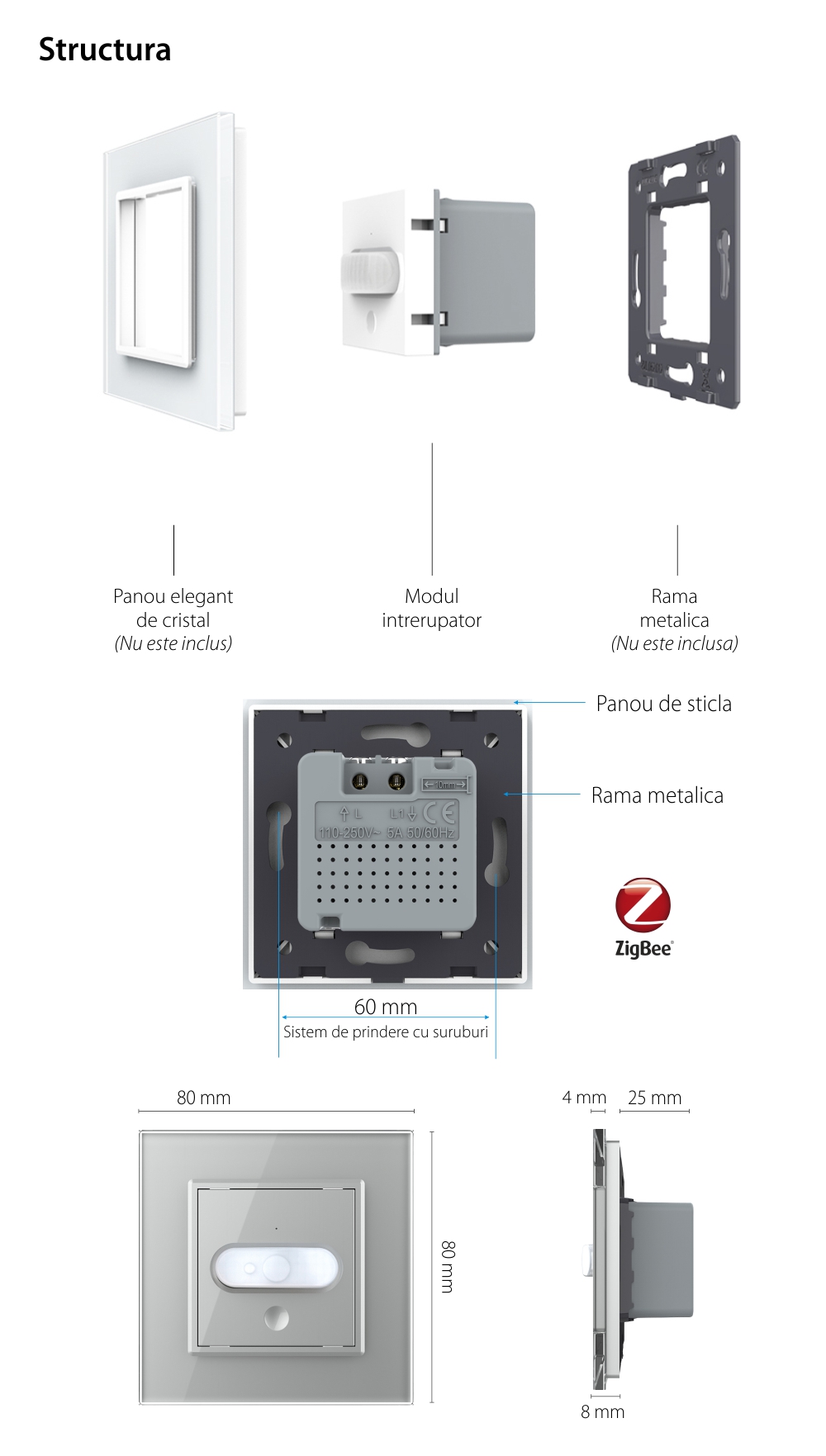 Modul senzor de miscare PIR Livolo, protocol ZigBee