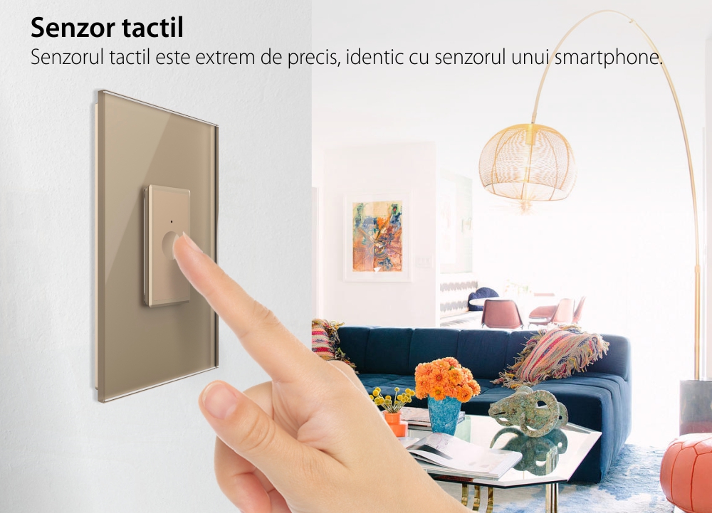 Intrerupator Simplu cu Touch Livolo cu Rama Din Sticla 1M, Zigbee – Serie Noua