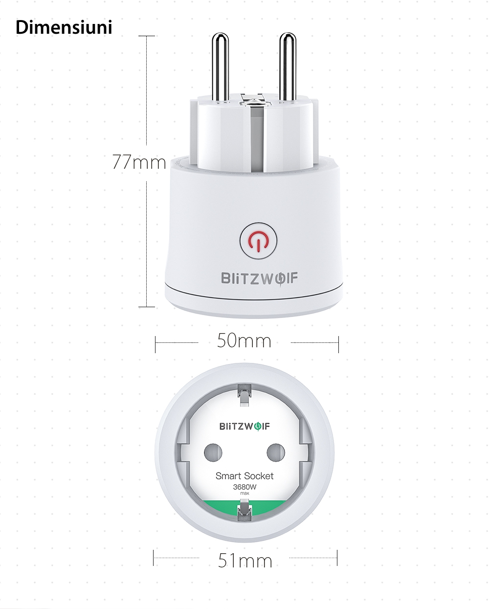 Priza inteligenta BlitzWolf BW-SHP10, Control aplicatie, Wi-Fi, 16A, 3680 W