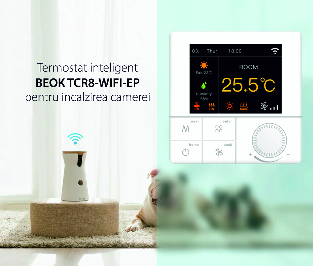 Termostat pentru incalzire electrica in pardoseala BeOk TCR8-WIFI-EP(16A)