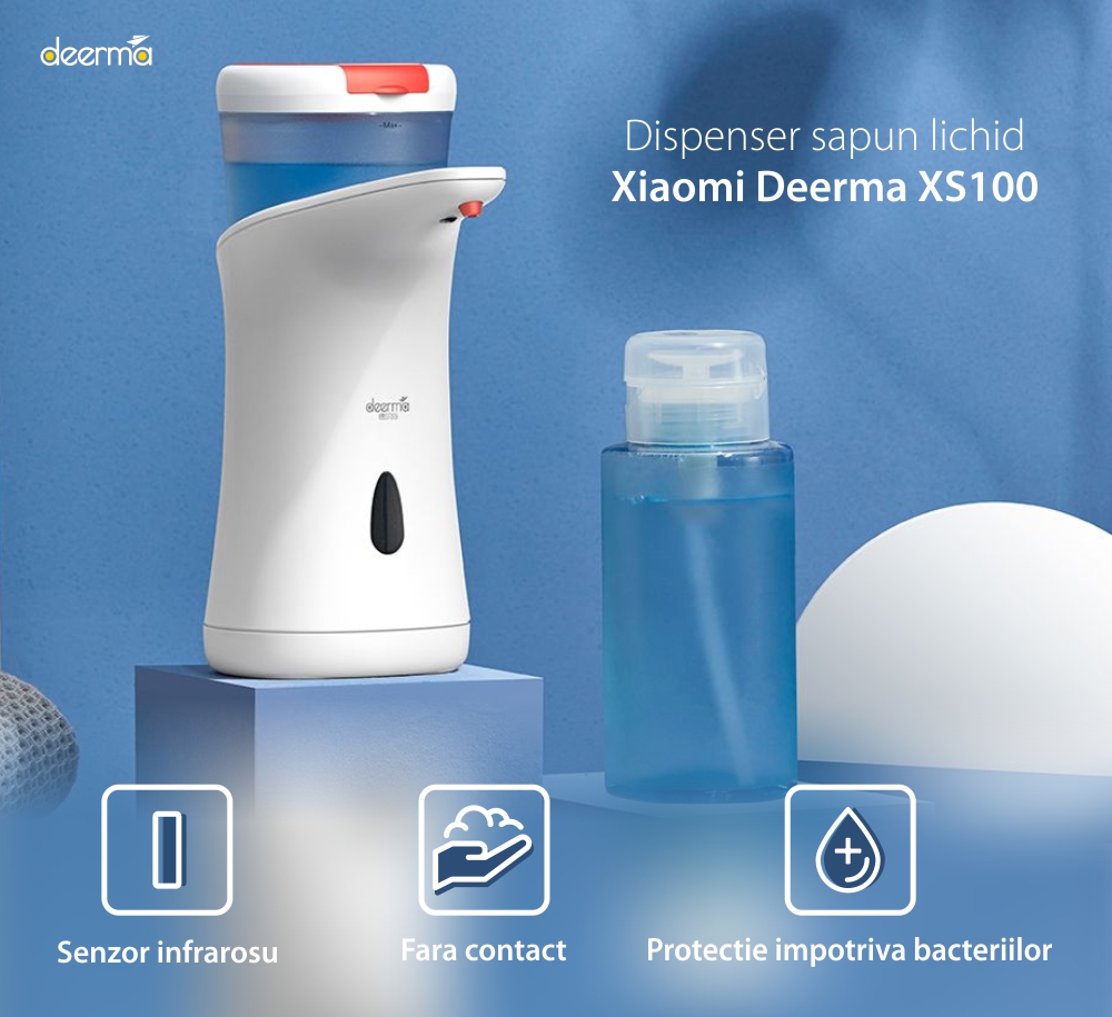 Dozator de sapun cu senzor Deerma XS100, Capacitate 250 mL, Putere 2.5 W