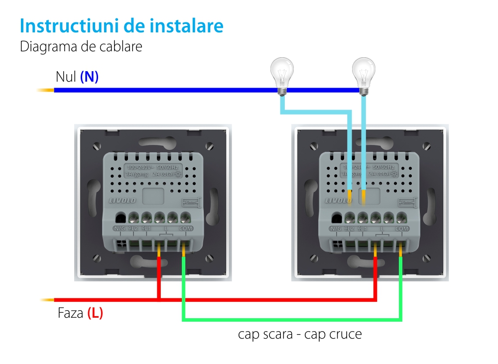 Modul Intrerupator Dublu Cap Scara / Cruce cu Variator, Wireless si Touch LIVOLO – Serie Noua