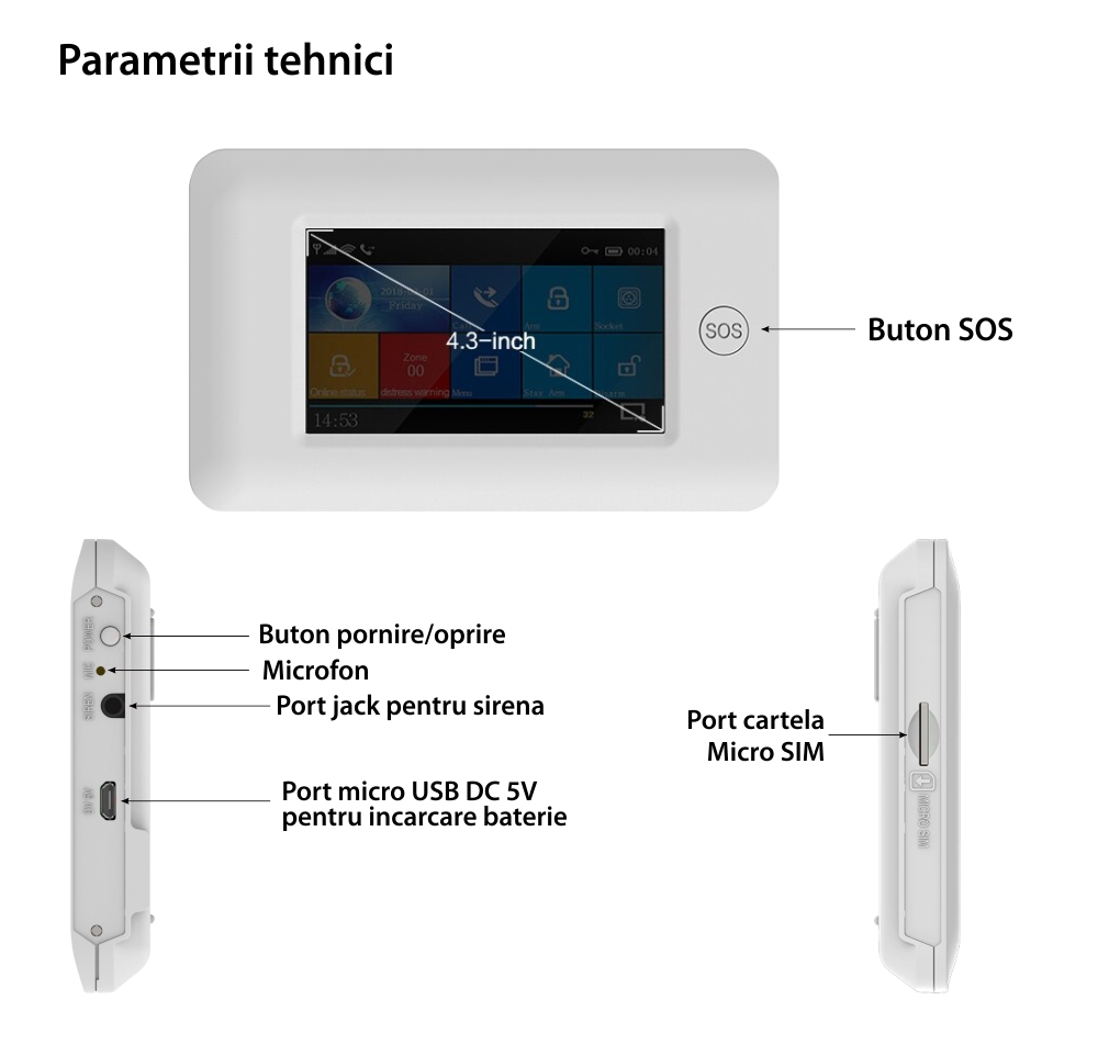 Kit sistem de securitate cu alarma PGST PG-106, Conexiune Wi-Fi &  GSM, Control vocal, Display 4.3 inch