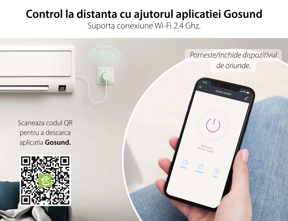 Priza smart Gosund EP2 cu Wi-Fi, Monitorizare energie, Control vocal, 2500 W, 10 A