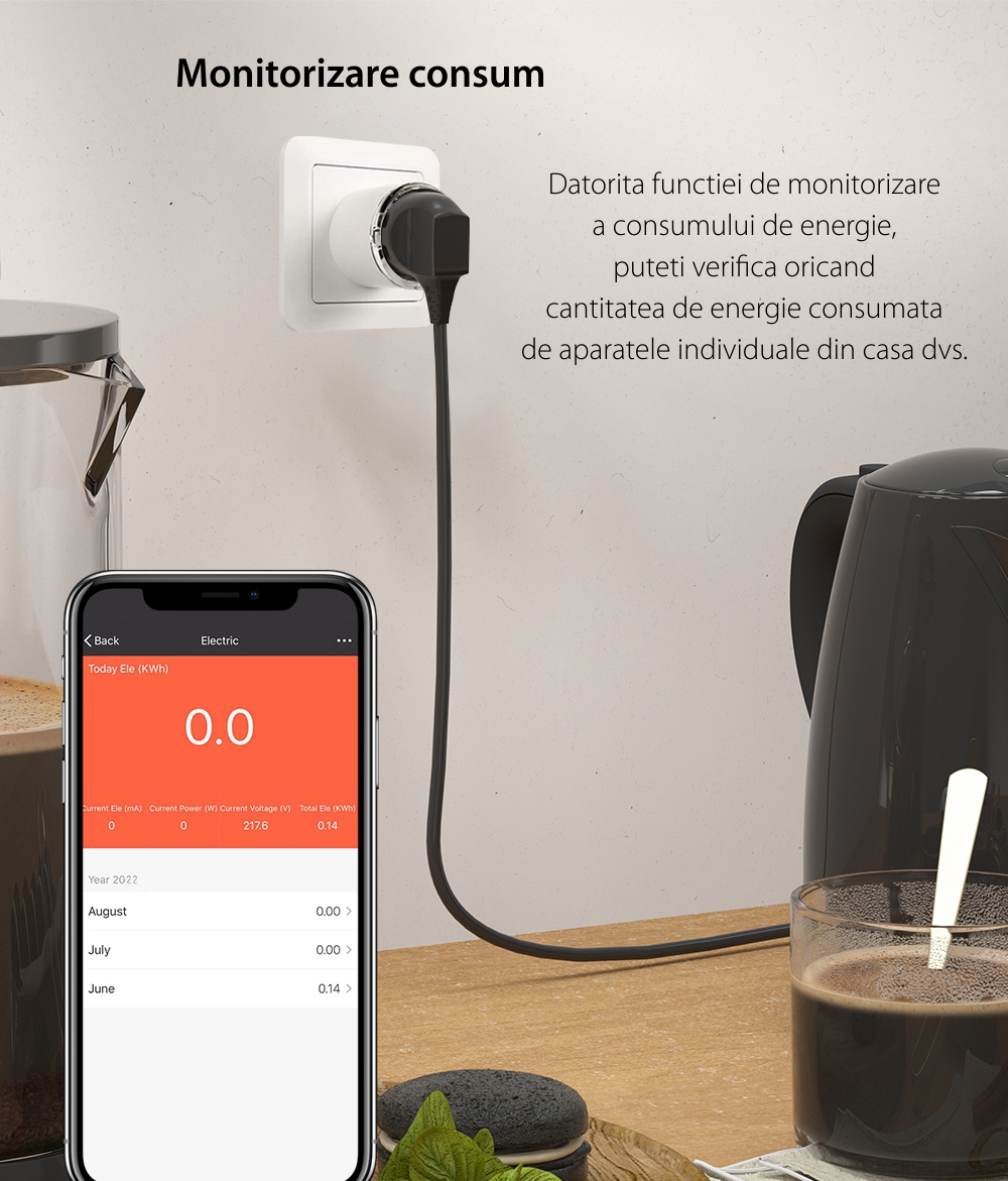 Priza smart Gosund EP2 cu Wi-Fi, Monitorizare energie, Control vocal, 2500 W, 10 A