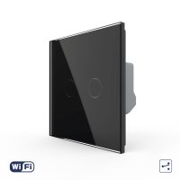 Intrerupator Dublu Cap Scara / Cruce Wi-Fi cu Touch LIVOLO din Sticla – Serie Noua culoare neagra