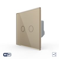 Intrerupator Dublu Cap Scara / Cruce Wi-Fi cu Touch LIVOLO din Sticla – Serie Noua culoare aurie