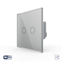 Intrerupator Dublu Cap Scara / Cruce Wi-Fi cu Touch LIVOLO din Sticla – Serie Noua culoare gri