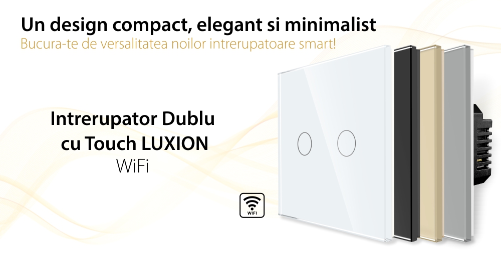 Intrerupator Dublu Wi-Fi cu Touch din Sticla LUXION