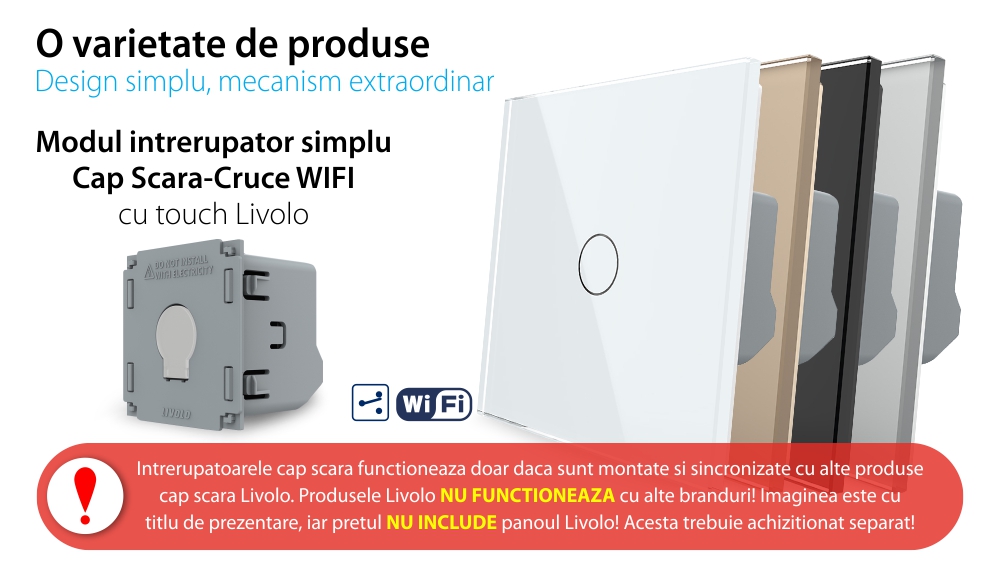Modul Intrerupator Simplu Cap Scara / Cruce Wi-Fi cu Touch LIVOLO – Serie Noua