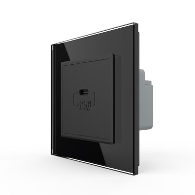 Priza USB Tip C Livolo cu Rama din Sticla culoare neagra