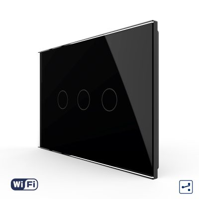 Intrerupator Triplu Cap Scara / Cruce Wi-Fi cu Touch LIVOLO, standard italian – Serie Noua culoare neagra