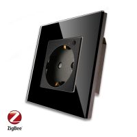 Priza inteligenta pentru perete LUXION Zigbee cu rama din sticla culoare neagra