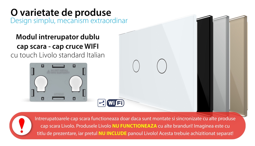 Modul Intrerupator Dublu Cap Scara / Cruce Wi-Fi cu Touch LIVOLO, standard italian – Serie Noua