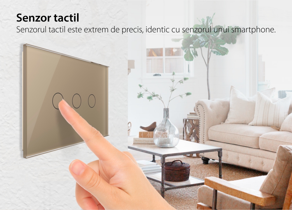 Intrerupator Triplu Cap Scara / Cruce Wi-Fi cu Touch LIVOLO, standard italian – Serie Noua