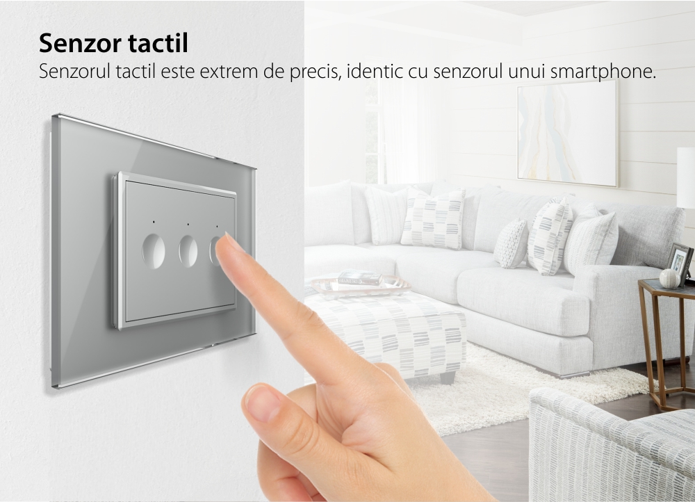 Intrerupator Triplu Cap Scara / Cruce Wi-Fi cu Touch LIVOLO, standard italian – Serie Noua, Alb