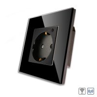 Priza Simpla Wi-Fi LUXION cu Rama din Sticla, RF433 culoare neagra